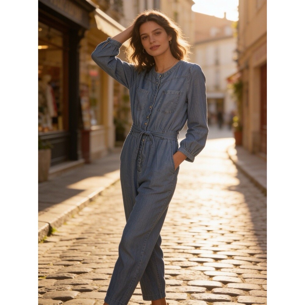 Nwt Walter Baker Lightweight Rory Medium Wash Denim Utility Jumpsuit Sz L